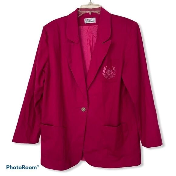 VNTG 90s Preppy Raspberry Pink Clueless Prep Academia Monogrammed Blazer Sz 10 - Picture 1 of 9